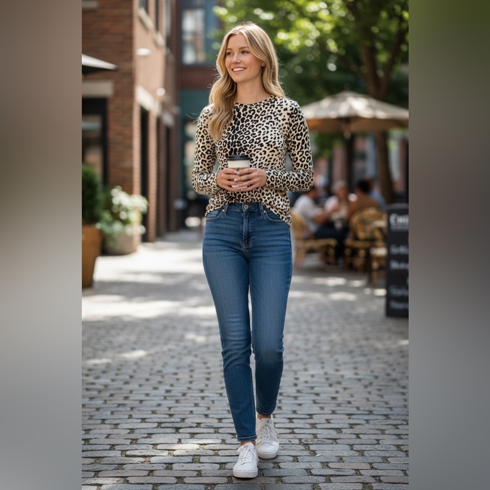 Chaser Leopard Print Top Medium NWT | Black & Cream Soft Stretch Boutique Style